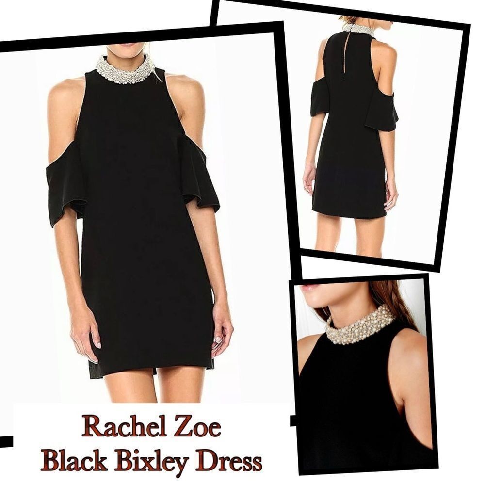 Rachel Zoe Black cold shoulder pearl choker Dress
